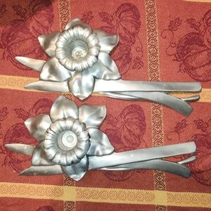 Bruce Fox Daffodil Taper Candlesticks Pair Pewter